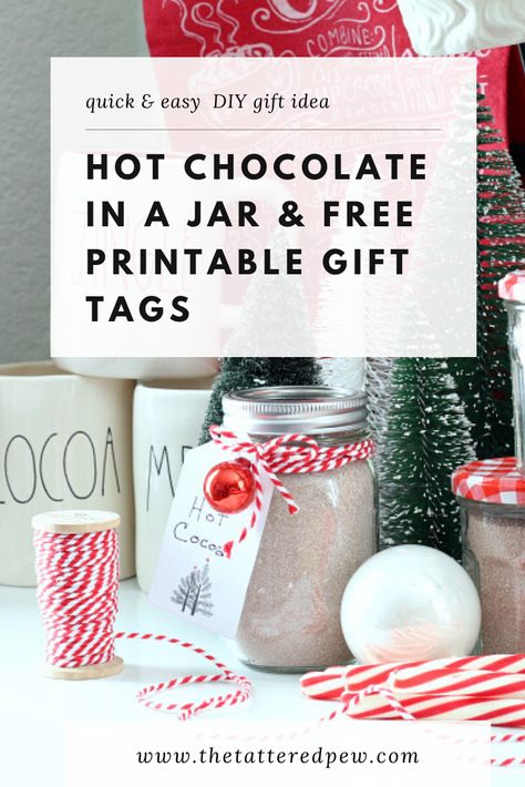 This quick and easy gift idea is one your friends and family will love! Hot chocolate recipe and printables included! #DIYgift #Hotchocolateinajar #Jargift Hot Chocolate Printable, Hot Chocolate In A Jar, Diy Gift Tags, Hot Cocoa Mix Recipe, Happiest Season, Diy Gifts Cheap, Easy Gift Idea, Hot Cocoa Gift, Diy Hot Cocoa