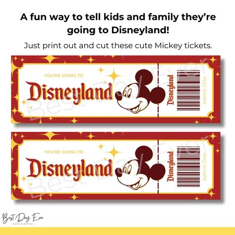 Disneyland ticket printable, Disney trip reveal Disney Ticket, Fake Ticket, Disney Trip Reveal, Disneyland Surprise, Surprise Trip Reveal, Ticket Printable, Surprise Vacation, Printable Gift Certificate, Disney Tickets