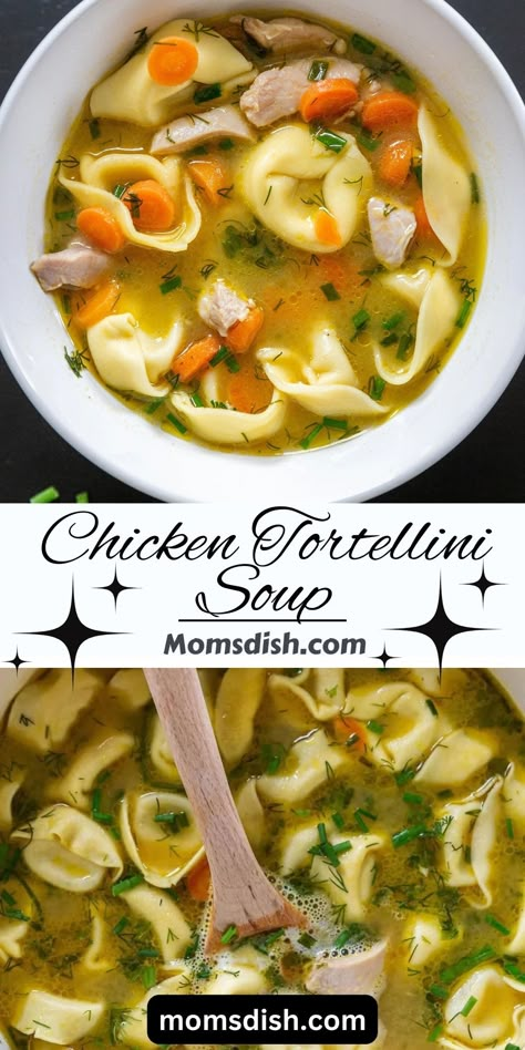 Chicken Tortellini Soup is easy to make and a one-pot meal. It’s super cozy and takes only 35 minutes to make. It will be loved by the whole family! Chicken Soup Recipes Stovetop, One Pot Tortellini Soup, One Pot Chicken Recipes For Dinner, Tortolini Soup Tortellini Easy Recipes, Chicken Tortalini Soup, Tortellini Soup Chicken, Rustic Italian Tortellini Soup, Chicken Tortellini Recipes, Tortellini Chicken Soup