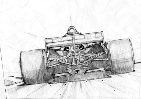 Formula 1 Paintings by Bruce Thomson, via Behance Formula One Sketch, Formula 1 Art Paintings, Formula 1 Sketch, F1 Car Sketch, Dessin F1, F1 Drawing, Motorcycle Drawing, Motorsport Art, Bike Sketch