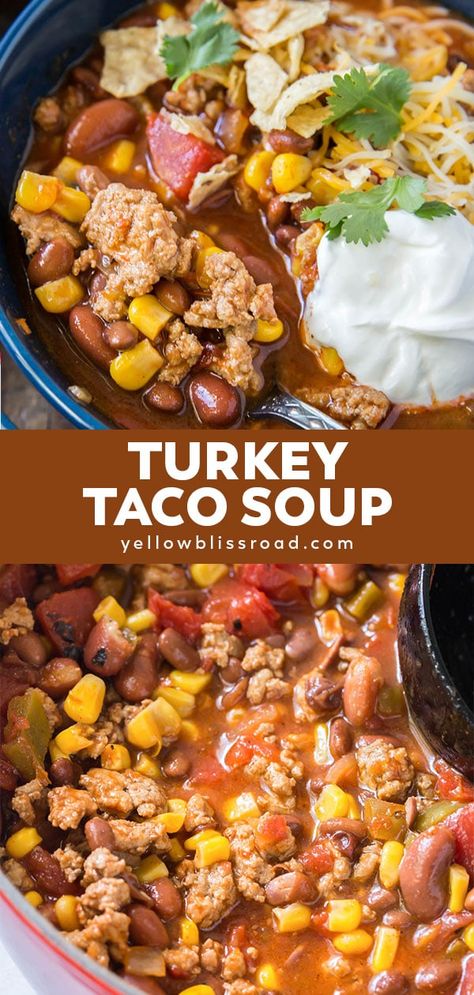 Ground Turkey Taco Soup Crock Pot, Soup With Ground Turkey Crock Pot, Taco Soup With Ground Turkey, Soup Made With Ground Turkey, Ground Turkey Soups And Stews, Crock Pot Ground Turkey Recipes, Turkey Taco Soup Recipe, Healthy Taco Soup, Turkey Taco Soup