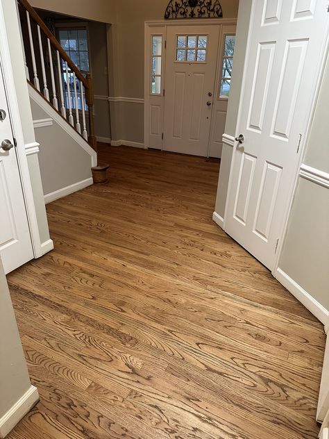 Red Oak Hardwood Floors Colors, Wood Doors White Trim, Oak Hardwood Floors Colors, Staining Wood Floors, Winchester House, Red Oak Hardwood Floors, Red Oak Floors, Red Oak Hardwood, Hardwood Floor Colors