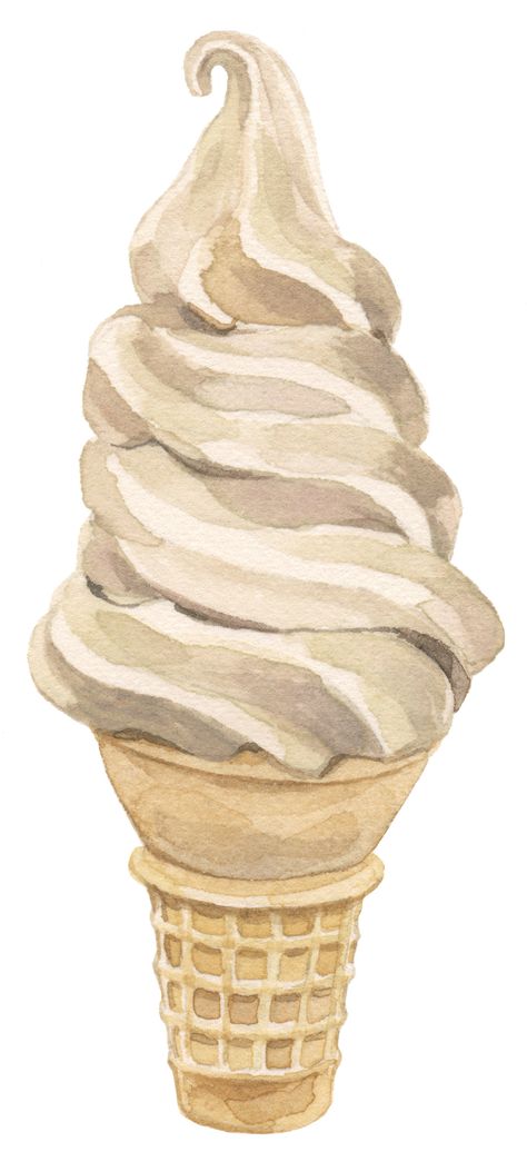 Dessert Art Illustration, How To Draw Realistic Food, Dessert Drawing Easy, Watercolor Candy, Watercolor Dessert Painting, Vanilla Ice Cream Drawing, Ice Cream Drawing, Watercolor Macarons, Dessert Drawing Watercolor