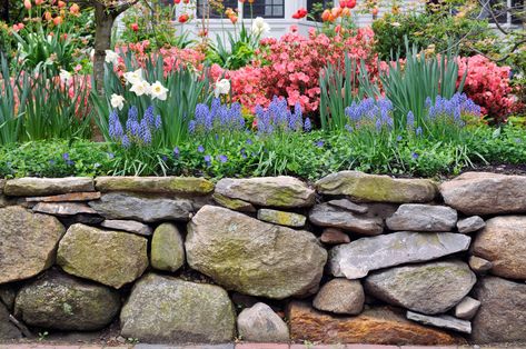 15 Beautiful Garden Wall Ideas for Your Landscape | Tilly Design Patio Step, Shaded Garden, Trailer Deck, Stone Walls Garden, Garden Rock Border, Patio Benches, Stone Fence, Rock Walls, Stone Patio