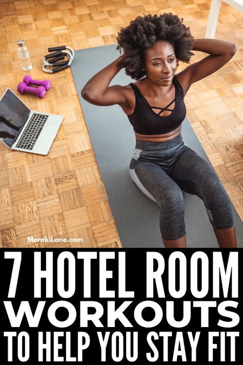 7 Full Body Hotel Room Workouts to Help You Stay Fit Hotel Room Workout For Women, Hotel Gym Workouts For Women, Hotel Room Workout, 20 Minute Hiit Workout, Jumping Exercises, Hotel Workout, Travel For Work, Standing Workout, Fitness Essentials