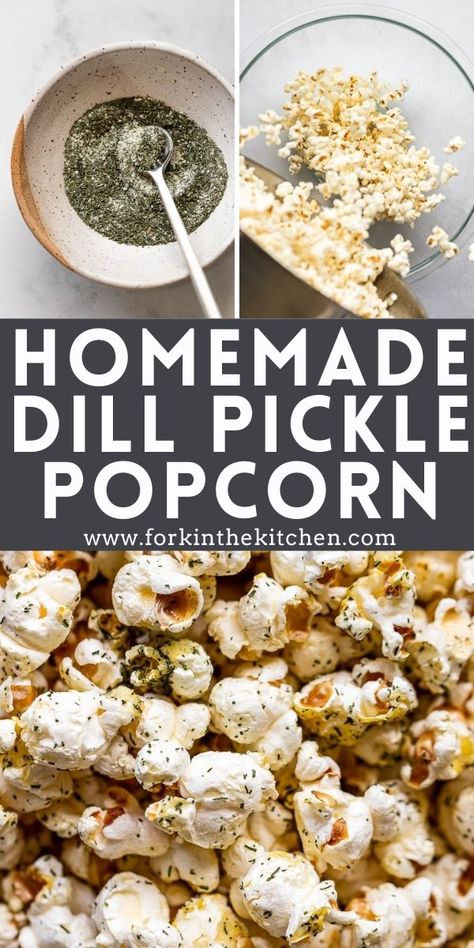 Dill Pickle Foods, Pickle Popcorn Seasoning, Easy Sweet Snacks For A Party, Dill Popcorn Seasoning Recipe, Savory Popcorn Seasoning, Best Homemade Snacks, 5 Minute Snacks Savory, Dill Pickle Snacks, Dill Pickle Food Recipes