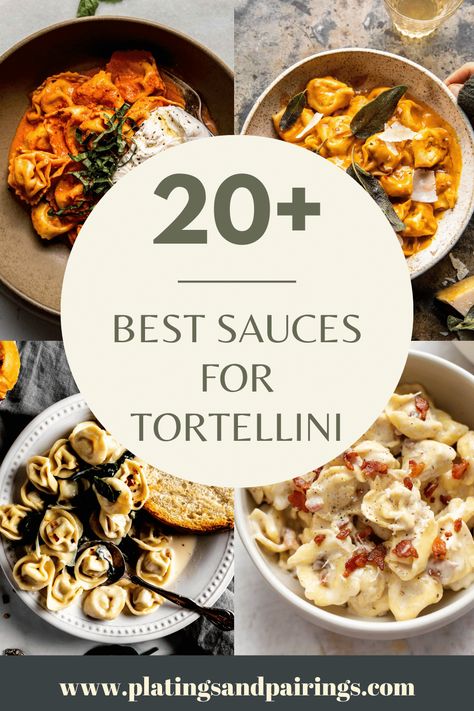 Wondering what the best sauces for tortellini are? There are so many great options! From pesto sauces, to creamy sauces, tomato sauces and more! Here are some of the BEST tortellini sauce recipes to try tonight! These simple sauce recipes are perfect for busy weeknights! Buon appetito! Tricolor Tortellini Recipes, Healthy Tortellini Recipes, Tortellini Sauce Recipes, Tortelinni Recipe, Tortelloni Recipes, Tortellini Sauce, Easy Sauce Recipes, Easy Sauces, Easy Tortellini