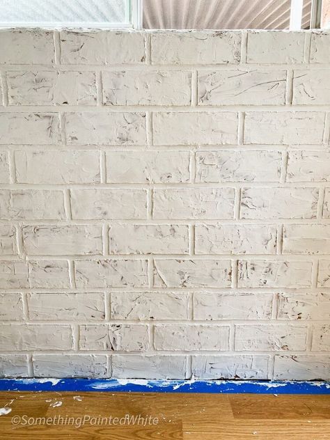 Welcome back! As promised in my post about how to make faux brick walls with joint compound, I’m here to tell you all about the 3 different methods for painting faux brick walls that I’ve personally used in our home! I love all of these 3 methods and the different looks that they each have. The first time we added a brick wall to our builder-grade (therefore charm and character-free) home, we used brick panels that we purchased at Lowe’s. Fortunately, we had rented a Jeep for a trip Painting Faux Brick Panels, Faux Brick Wall Panels Fireplace, White Faux Brick Wall, Painted Faux Brick Wall, Diy Faux Brick Wall, Faux Brick Wall Panels, Fake Brick, Faux Brick Backsplash, Brick Wall Paneling