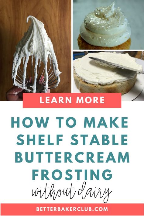 Are you looking for a professional buttercream frosting recipe that is shelf-stable? This non-refrigerated frosting recipe is the perfect baker’s frosting recipe to use in your cottage foods home bakery business because it contains no dairy products and tastes delicious! No Butter Buttercream Frosting, Lard Frosting Recipe, Stable Cupcake Frosting, Non Refrigerated Buttercream Frosting, Cottage Law Frosting, Non Dairy Buttercream Frosting, Cottage Food Approved Frosting, Shelf Stable Icing, Shelf Stable Frosting Recipe