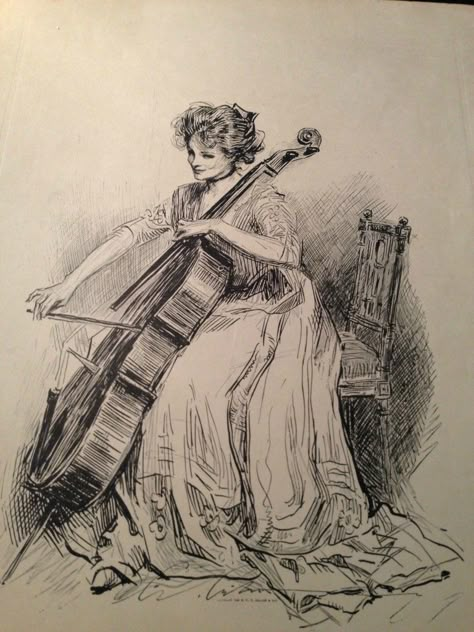 Cello Art, Art Musical, Arte 8 Bits, Music Drawings, The Violin, Gibson Girl, Figure Sketching, Art Et Illustration, Victorian Art