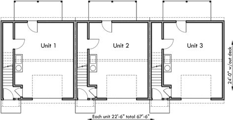 Triplex Plans, Small Lot House Plans, Row House Plans, T-413 Small Lot House Plans, Triplex Plans, Triplex House Plans, House Plans With Garage, Triplex House, Row Houses, Garage House Plans, Family House Plans, Row House