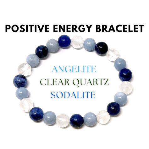 New Positive Energy 8mm Healing Gemstone Bracelet This Carefully Selected Combination Of Three Powerful Positive Energy Crystals Will Assist In Bringing Peace, Relaxation And Serenity To Your Environment. Angelite Clear Quartz Sodalite Positive Energy Crystals, Pink Gold Bracelet, Hope Diamond, Boho Style Bracelets, Semi Precious Stone Bracelet, Healing Gemstone Bracelets, White Pearl Bracelet, Silver Bling, Copper Cuff Bracelet