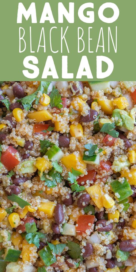 Black Bean Mango Salad Healthy, Vegetarian Quinoa Salad, Quinoa And Black Beans, Black Bean Quinoa Salad, Mango Quinoa Salad, Bean Quinoa Salad, Cold Soups, Bean Quinoa, Vegetarian Quinoa