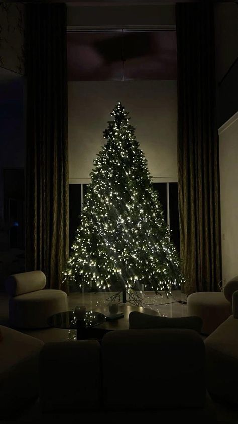 Christmas Tree High Ceiling, Minimal Christmas Aesthetic, Christmas Tree With Lights Only, Christmas Tree White Lights, Christmas Tree With White Lights, Rich Christmas, Christmas Tree Inspo, Christmas Tree Light, Christmas Dreaming