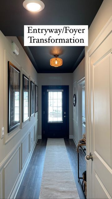 Black Entryway Ceiling, Black Ceiling Foyer Entryway, Dark Ceiling Entryway, Painted Ceiling Entryway, Black Ceiling Entryway, Black Hallway Ceiling, Black Ceiling Hallway, Dark Foyer Paint Entryway, Inside Of Front Door Painted