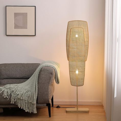 Amud Panel Floor Lamp Wabi Sabi Floor, Wicker Floor Lamp, Bamboo Floor Lamp, Bamboo Floor, Beautiful Floor Lamps, Beige Bed, Fan Lamp, Beachcrest Home, Floor Lights