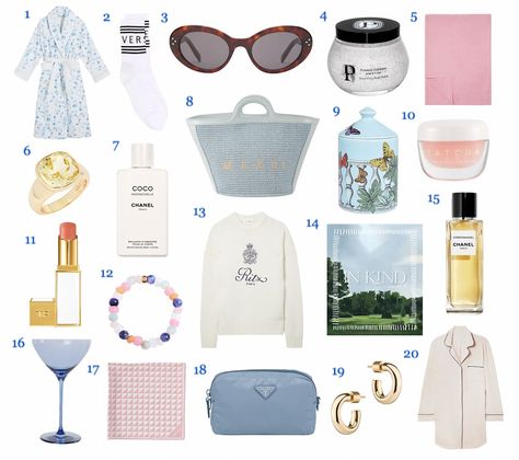 The Women's Hotel Robe - Hill House Home ($125) Versace Socks - Farfetch ($56) Celine Sunglases - Matches ($420) Diptyque Smoothing Body Polish - Nordstrom ($72) The Cashmere Scarf - Everlane ($140) Short & Suite Candy Crystal Ring - Nordstrom ($125) Coco Mademoiselle Body Lotion - Chanel ($60) Marni Tote Bag - Cettire ($660) Fornasetti Candle - Neiman Marcus ($250) The Kissu Lip Mask - Tatcha ($28) Tom Ford Lip Color - Nordstrom ($50) Sirena Bracelet - Bombonitas ($90) Frame x Ritz Paris Cashme Gifts For Older Sister, Kissu Lip Mask, Midsize Fashion Winter, Fornasetti Candle, The Older Sister, Hill House Home, Winter Fashion Trends, Candy Crystals, 2000 Fashion