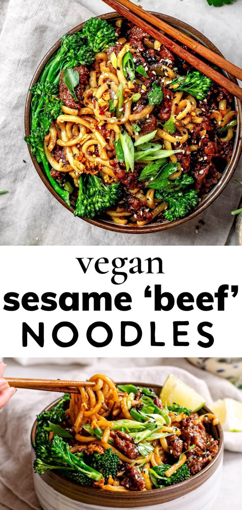 Broccoli Rice Noodles, Vegan Udon Noodle Recipe, Beef Udon Noodles, Seitan Beef, Vegan Udon Noodles, Vegan Udon, Vegan Proteins, Beef Udon, Udon Noodles Recipe