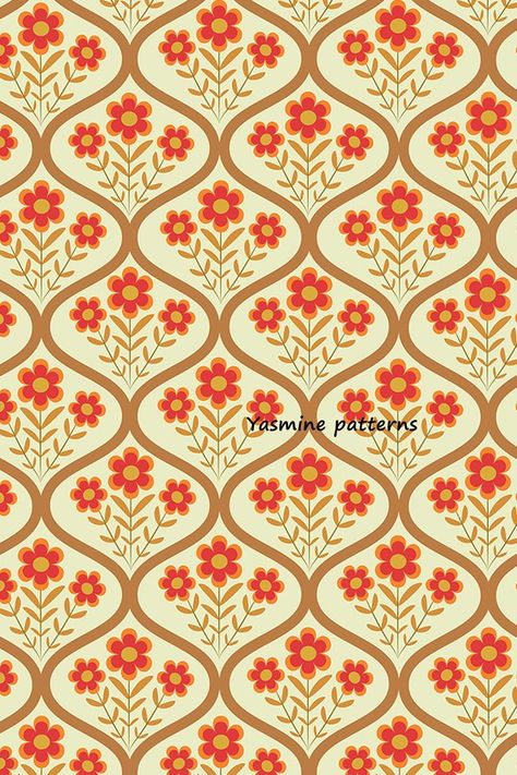 This is beautiful Retro red flowers with leaves placed in big brown ogee shapes on beige background . It's perfect spring or summer gift as comforter , throw pillow and much more #retrofloraldesign #retroflowerswallpaper #redretroflower #retrofloralsurfacepattern #retro50sfloralwallpaper #retrofloralwallpaper #geometricfloral #floralwallpaper #floralbedding #redfloralwallpaper Ogee Repeat Pattern Design, Ogee Pattern Design, Sabya Sachi, Retro Pattern Geometric, Flowers With Leaves, Ogee Pattern, Floral Pattern Wallpaper, Geometric Pattern Art, Patterns Wallpaper