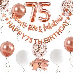 Rose Gold Seventy Five & Fabulous Happy 75th Birthday Banner Garland Foil Balloon 75 for Womens 75th Birthday Decorations Hanging 75 and Fabulous Cheers to 75 Years Old Birthday Party Supplies 75th Birthday Decorations, Happy 75th Birthday, Banner Garland, 75th Birthday, Party Packs, Foil Balloons, Birthday Party Supplies, Birthday Banner, Birthday Party Decorations