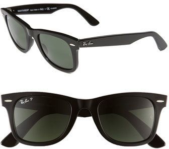 Ray-Ban 'Classic Wayfarer' 50mm Polarized Sunglasses  Logo-embellished temples provide a polished finish for throwback Ray-Ban #sunglasses outfitted with glare-reducing polarized lenses.      50mm lens width; 22mm bridge width; 150mm temple length.     100% UV protection.     Resin.     By #Ray-Ban imported. #RayBan Ray Ban Classic, Rayban Sunglasses Mens, Ray Ban Sunglasses Sale, Sunglasses Outfit, Sunglasses Mens, Ray Ban Wayfarer, Cheap Ray Bans, Ray Ban Glasses, Ray Ban Outlet