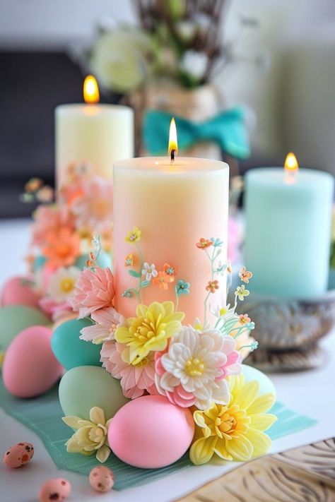 Pastel Candle, Candy Candle, Candle Flower, Easter Candle, Homemade Scented Candles, Soya Mumu, Spring Candles, Candle Making Business, Easter Candles