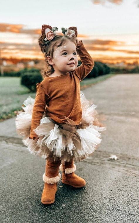 Deer Toddler Costume, Deer Baby Costume, Family Deer Costume Ideas, Woodland Party Costume, Baby Girl Deer Costume, Deer Family Halloween Costumes, Toddler Deer Costume Girl, 12 Month Old Halloween Costume Girl, Diy Deer Costume For Kids