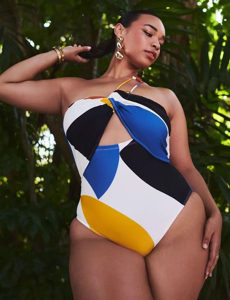 One Shoulder Cutout Detail Swimsuit | Eloquii Plus Baddie, Spring Plus Size Outfits, Black Fashion Bloggers, Swimsuit Inspiration, Global Entry, Plus Size Swimsuit, Mini Spa, Summer Style Guide, Halter Swimsuit