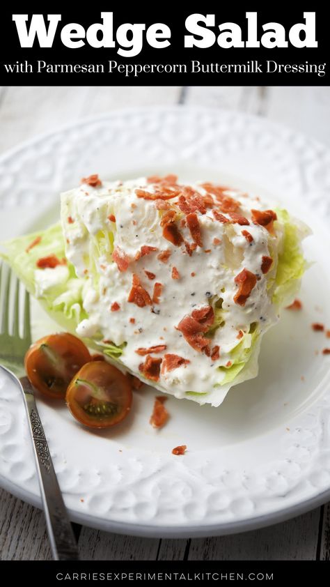 Wedge Salad with Parmesan Peppercorn Buttermilk Dressing Lettuce Wedge Salad, Peppercorn Dressing, Lettuce Wedge, Cucumber Avocado Salad, Buttermilk Dressing, Wedge Salad, Blogger Photos, Salad Toppings, Iceberg Lettuce