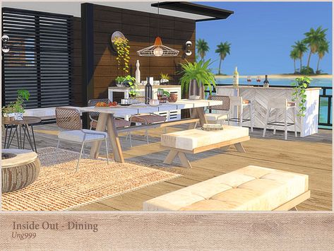 ung999's Inside Out Dining Sims Building, Backyard Bar, Sims 4 Downloads, Outside Patio, Sims 4 Cc Furniture, Sims 4 Build, Sims 4 Houses, Garden Set, Sims House