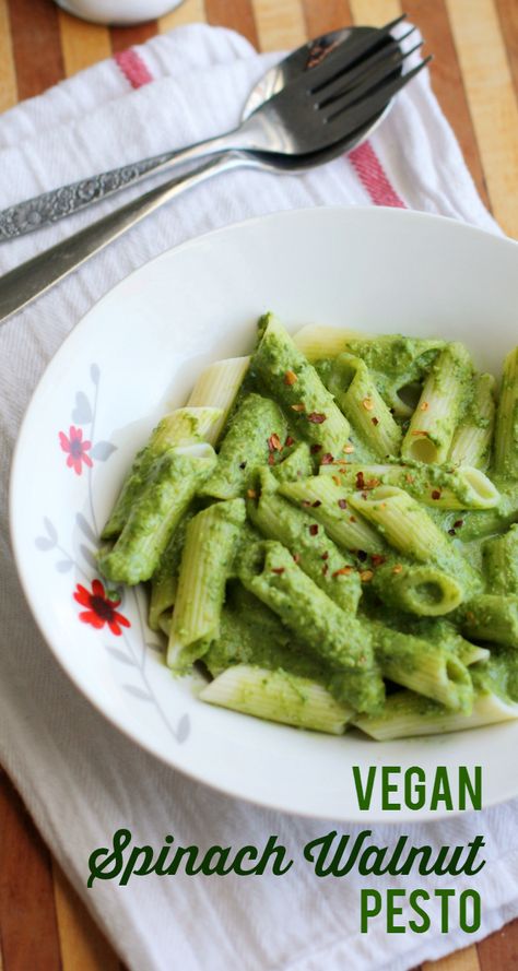 Walnut Pesto Sauce Recipe, Basil And Walnut Pesto Recipe, Spinach Walnut Pesto, Walnut Pasta, Vegan Nut Free Pesto, Basil Walnut Pesto, Dairy Free Sauces, Vegan Spinach, Pasta Chicken