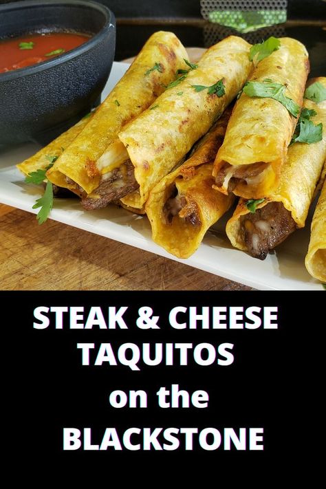 Want an easy and delicious snack that everyone will love? Then make these steak and cheese Taquitos! these are so easy to make and take very little prep!! Steak And Cheese Taquitos, Steak Taquitos Recipes, Steak Taquitos, Cheese Taquitos, Steak And Cheese, Taquitos Recipe, Blackstone Recipes, Blackstone Grill, Griddle Recipes