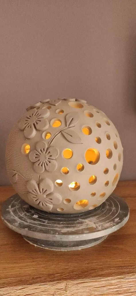 Pottery Luminary Ideas, Ceramic Orb Ideas, Pottery Sphere Ideas, Luminaries Clay, Sphere Ceramics Ideas, Luminary Ceramic Ideas, Luminaries Ceramic, Clay Lanterns Ideas, Luminary Ceramic