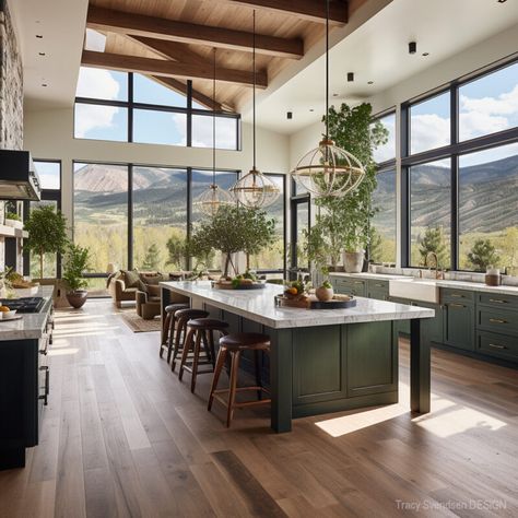 Large Kitchen Farmhouse, Farmhouse Style Mudroom, Kitchen Mountain Modern, High End Kitchen Islands, Modern Farmhouse Kitchens Islands, Modern Ranch Kitchen Ideas, Mountain Farmhouse Kitchen, Modern Lake House Decor Interior Design Kitchen, Rustic Kitchen Modern