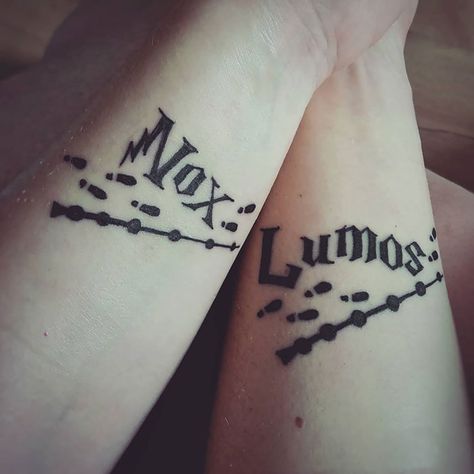 Brother Sister Tattoo Harry Potter, Small Matching Harry Potter Tattoos, Small Harry Potter Best Friend Tattoos, Sister Harry Potter Tattoos, Friendship Tattoos Harry Potter, Harry Potter Matching Tattoos Best Friends, Matching Harry Potter Tattoos Friends, Harry Potter Tattoos Couple, Harry Potter Couples Tattoos