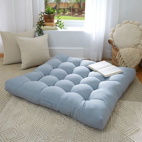 Humble + Haute Large Solid Square Tufted Floor Pillow with Handle - Bed Bath & Beyond - 36671039 Square Floor Pillows, How To Clean Pillows, Velvet Upholstered Bed, Futon Bed, Room Stuff, Upholstered Panels, Minimalist Room, Outdoor Cushions And Pillows, Meditation Room