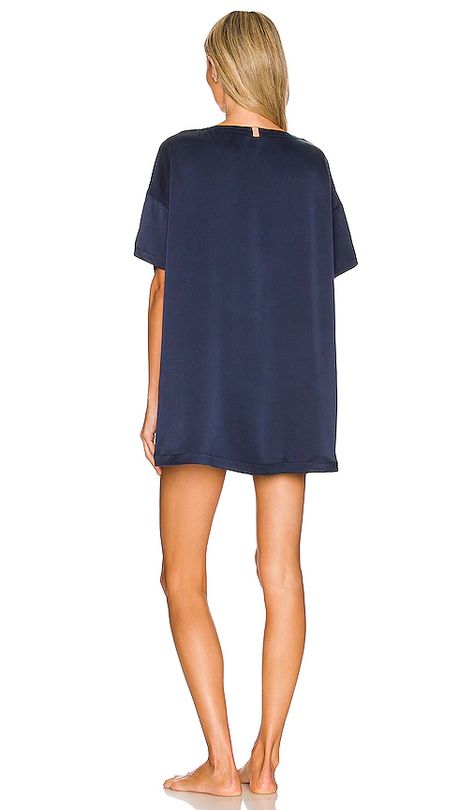 Lingerie & Sleepwear - REVOLVE Cut Shorts, Silk Tee, Boxy Top, Tee Set, Lingerie Sleepwear, High Cut, Satin Fabric, Deep Blue, Tshirt Dress