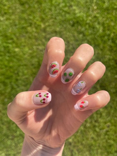 Harry Styles Fruit Nails, Harry Styles Fruit, Harry Styles Hslot, Fruit Nails, Fruit Nail, Fruit Nail Art, Nail Ideas, Cute Nails, Harry Styles