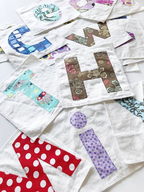 Alphabet Squares Tutorial — Meghan Makes Do Patchwork Alphabet Letters, Abc Quilt Pattern Alphabet Letters, How To Quilt Letters, Quilted Alphabet Letters Free Pattern, Quilt Block Letters Free Pattern, Letter Quilt Blocks, Letter Quilt Block Patterns, Paper Pieced Alphabet Free Printable, Quilt Letters Pattern