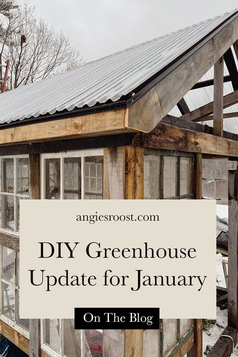 Sharing our DIY greenhouse building update from January because yes, yes you can build a greenhouse in New England during the winter. We've been installing a roof, figuring out a layout for the window sash, framing out the door, and more. Visit the blog to see all of the updates. Diy Greenhouse Windows, Reclaimed Window Greenhouse, Greenhouse Made From Old Windows, Old Window Greenhouse, Greenhouse Building, Ice Rain, Greenhouse Windows, Window Greenhouse, Ridge Cap