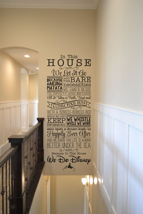 Hey, I found this really awesome Etsy listing at https://www.etsy.com/listing/269742156/in-this-house-disney-bm544vinyl-wall Stairway Gallery, Casa Disney, Disney Kitchen Decor, Disney Wall Decor, Disney Wall Decals, Deco Disney, Wallpaper Quote, Disney Rooms, Disney Kitchen