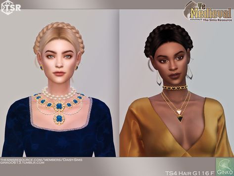 Sims 4 Cc Medieval, Sims Wardrobe, Sims Historical, Targaryen Hair, Celtic Hair, Medieval Hairstyles, Sims Medieval, 4 Braids, Sims 4 Body Mods