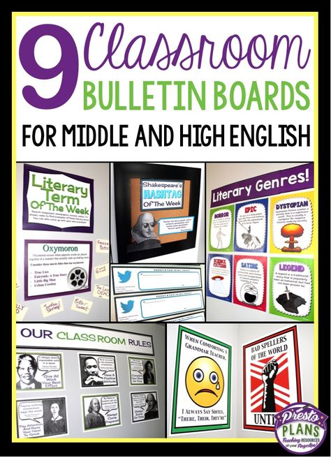 9 Classroom Bulletin Board Ideas For Middle and High English Language Arts Bulletin Boards, English Bulletin Boards, Ela Bulletin Boards, Middle School Bulletin Boards, Middle School English Classroom, High School Bulletin Boards, Reading Bulletin Boards, Classroom Bulletin Board, Human Psychology