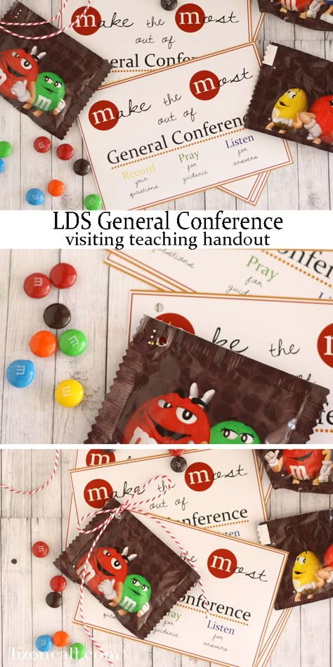 General Conference Handouts Relief Society, Conference Handouts Lds, Lds Conference Handouts, General Conference Preparation Ideas, Lds Conference Treat Printable, M&m General Conference, Teaching Relief Society Conference Talks, Relief Society Birthday Party, Prepare For General Conference Lds