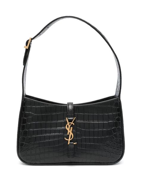 New Saint Laurent 5A7 crocodile-effect shoulder bag  657228DZESW RPR £1,950 Shoulder Bag Black, Crocodile Leather, Saint Laurent Bag, Leather Bags, Classic Black, Calf Leather, Leather Bag, Zip Pockets, Saint Laurent