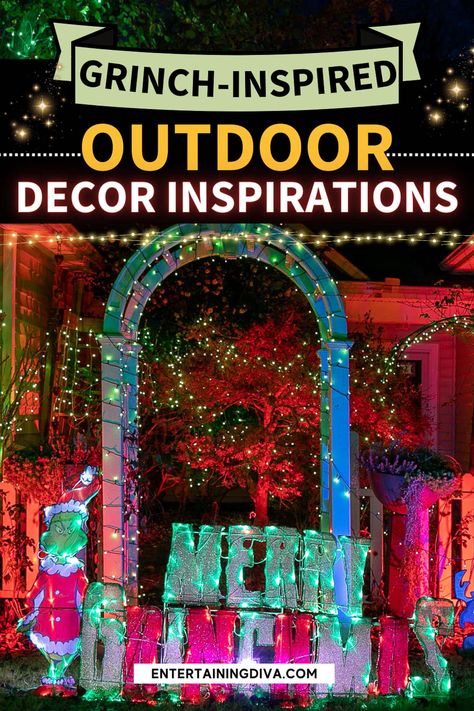 12 Awesome Grinch Outdoor Christmas Decor Ideas Grinch Outdoor Decor, Christmas Decor Ideas Grinch, Grinch Stealing Lights, Grinch Yard Decorations, Whoville Christmas Decorations, Outdoor Christmas Decor Ideas, Outdoor Decor Ideas, Grinch Decorations, Haunted House Decorations