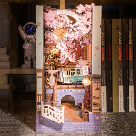 Ghibli Book Nook, Studio Ghibli Book Nook, How To Make A Book Nook, Book Nook Ideas Diy, Booknook Diy, Book Nook Ideas, Book Nook Shelf Insert, Book Nook Shelf, Diy Book Nook