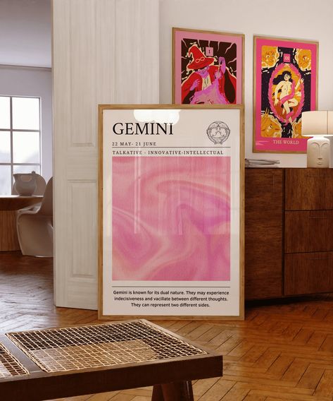 Gemini Zodiac Wall Print Gemini Gifts Aura Poster Star Sign Instant Download Print Pink Digital Astrology Gemini Wall Print - Etsy Gemini Poster Aesthetic, Gemini Decor, Gemini Gifts, Gemini Poster, Zodiac Prints, Gemini Art, Zodiac Wall Art, Aura Gradient, Spiritual Space