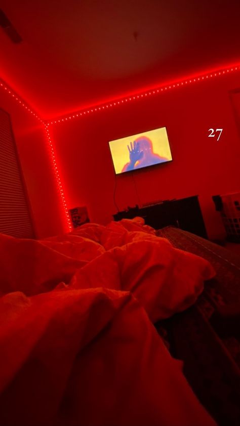 Red Led Lights Bedroom Aesthetic Couple, Room With Red Led Lights, Red Led Room, Red Led Lights Bedroom Aesthetic, Aesthetic Bedroom Ideas Led Lights, Red Light Room, Rooms At Night, Chill Room Aesthetic, Bedroom Inspirations Aesthetic