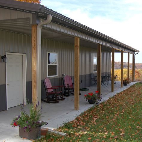 Lean-To Options – Pole Barns Direct Metal Building With Lean To Porch, Pole Barn Lean To, Pole Barns With Lean To, Shop With Lean To, Lean To Porch Ideas, Barn Porch Ideas, Lean To Ideas, Pole Barn With Porch, Metal Pole Barns